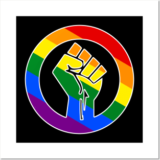 Black Lives Matter Fist Circled LGBTQ Flag Pride Rainbow Diagonal Posters and Art